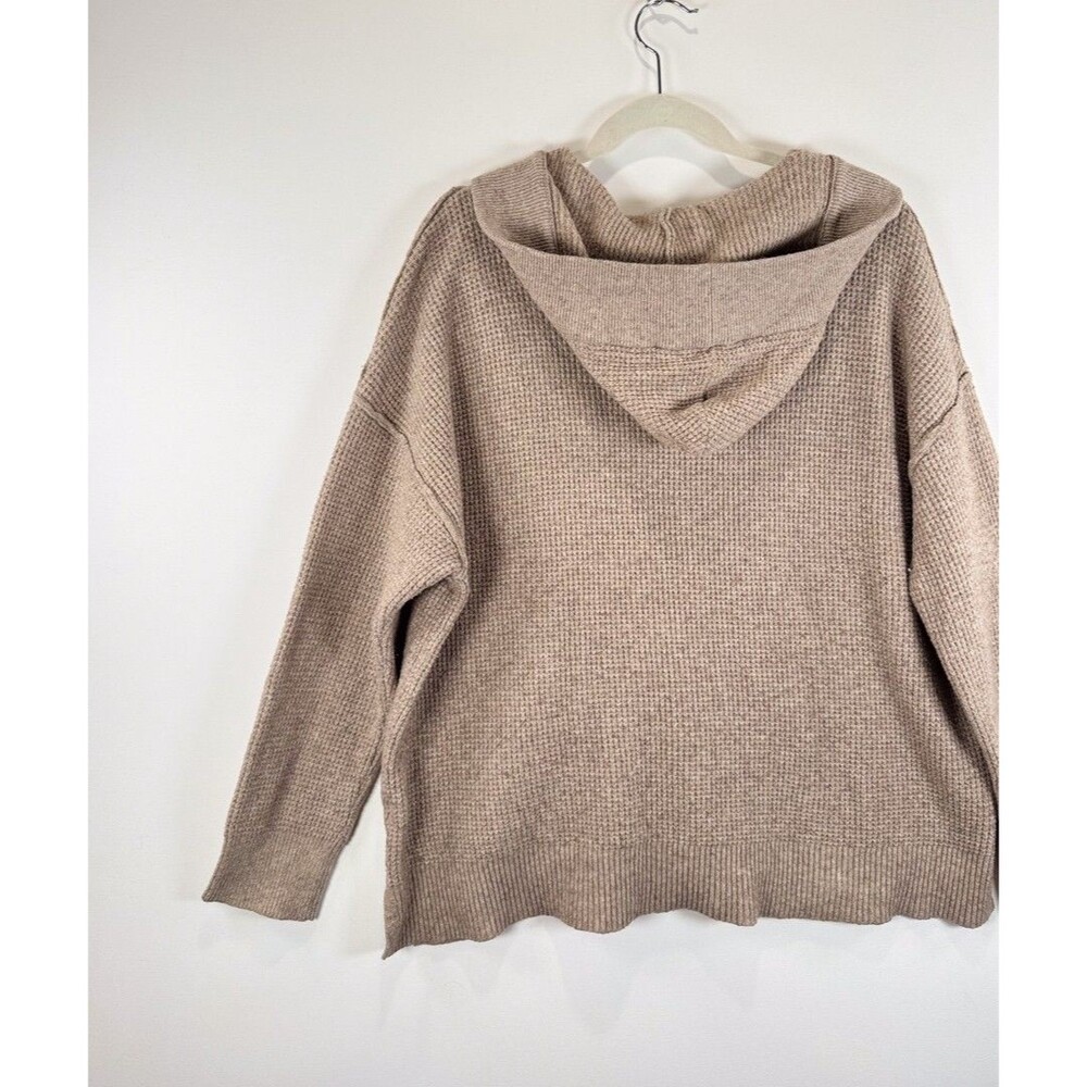 Aerie Womens Sweater Brown CozyUp Waffle Hoodie V Neck Pullover Stretch Large - Picture 9 of 13